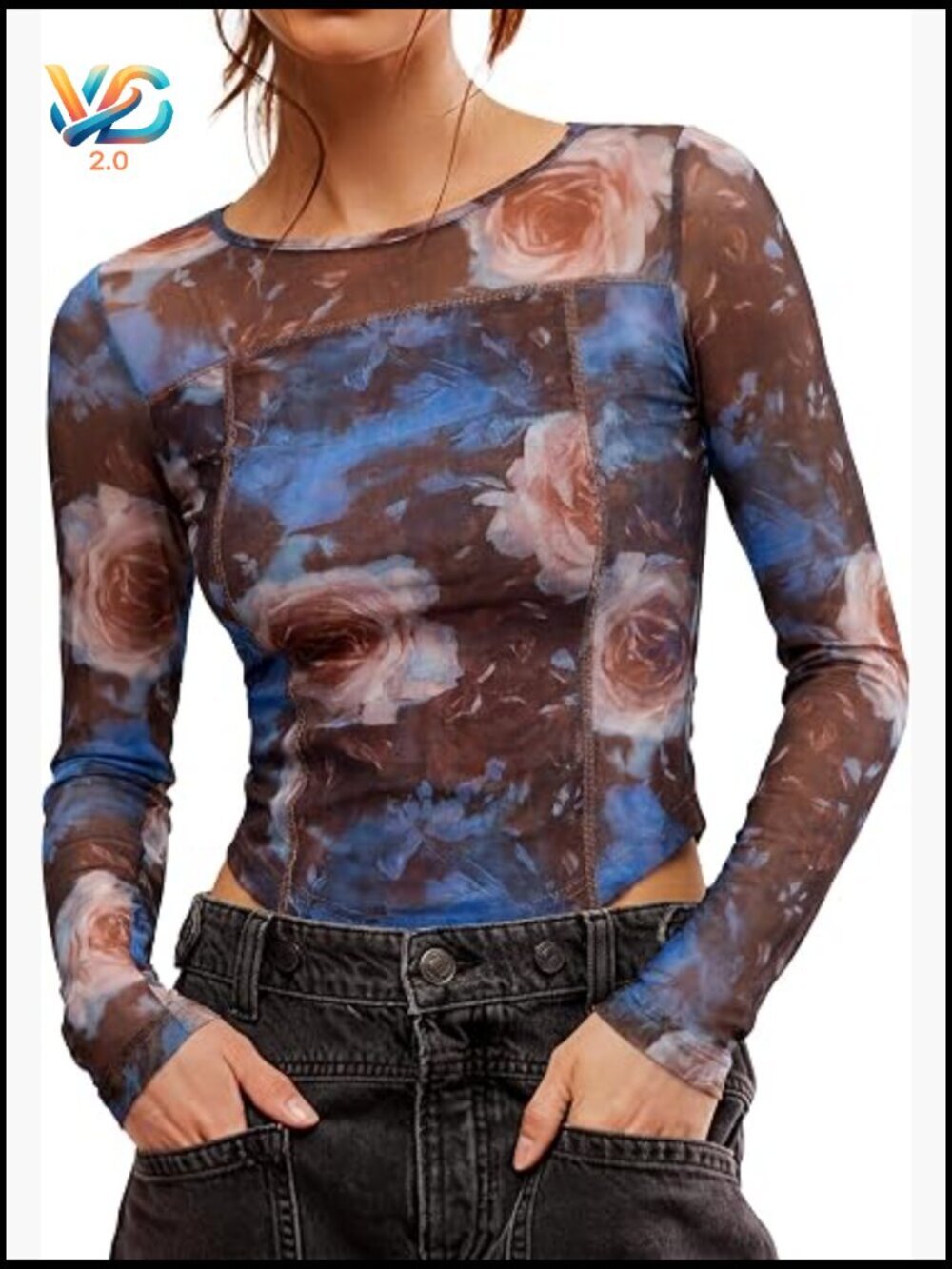 Mesh Sheer Lace Long Sleeve Top Slim Fit Going Out Party Blouse